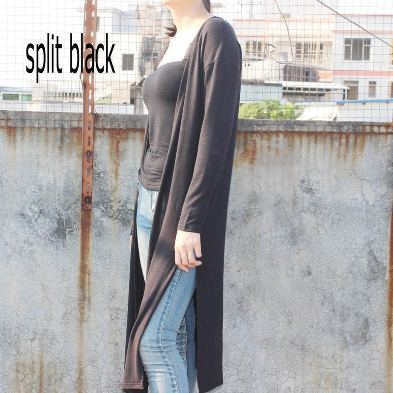 Women Long Slit side Cardigan Sweater-black-One Size-JadeMoghul Inc.