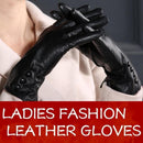 Women Long Wrist Genuine Leather Gloves With Button Detailing-Four buttons black-M-JadeMoghul Inc.