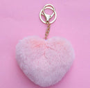 Women Lovely Heart Shaped Pom Poms Faux Fur Ball Key Ring / Bag Charm-Pink-JadeMoghul Inc.