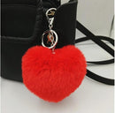Women Lovely Heart Shaped Pom Poms Faux Fur Ball Key Ring / Bag Charm-red-JadeMoghul Inc.