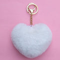 Women Lovely Heart Shaped Pom Poms Faux Fur Ball Key Ring / Bag Charm-White-JadeMoghul Inc.