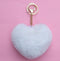 Women Lovely Heart Shaped Pom Poms Faux Fur Ball Key Ring / Bag Charm-White-JadeMoghul Inc.