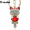 Women Lucky Smile Cat Crystal Rhinestone Key Ring / Bag Charm-Black-JadeMoghul Inc.