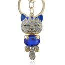 Women Lucky Smile Cat Crystal Rhinestone Key Ring / Bag Charm-Blue-JadeMoghul Inc.