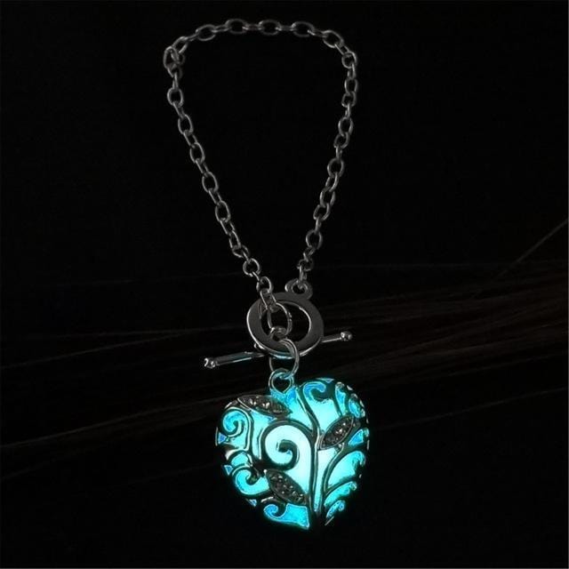 Women Luminous Glow in Dark Heart Shaped Pendant Bracelet-Light Blue-JadeMoghul Inc.