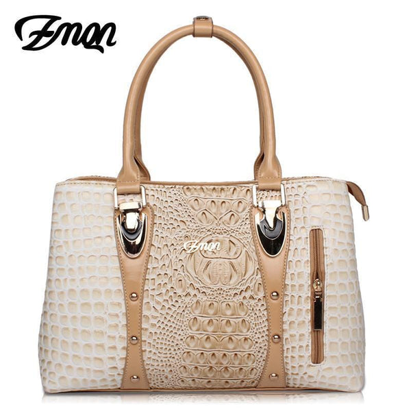 Women luxurious Snake Print Embossed Patent Leather Hand Bag-Beige-About 35cm 13cm 24cm-JadeMoghul Inc.