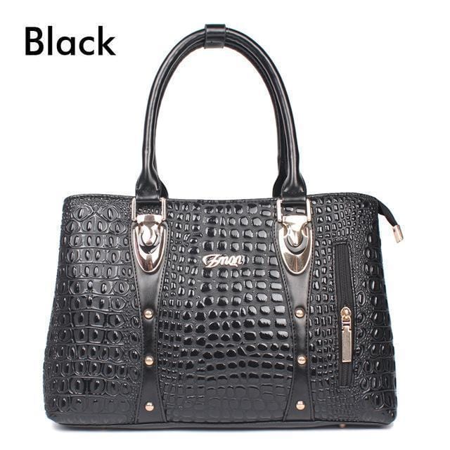 Women luxurious Snake Print Embossed Patent Leather Hand Bag-Black-About 35cm 13cm 24cm-JadeMoghul Inc.