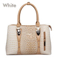 Women luxurious Snake Print Embossed Patent Leather Hand Bag-White-About 35cm 13cm 24cm-JadeMoghul Inc.