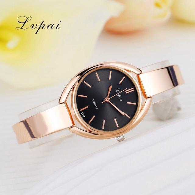 Women Luxury Dress Wear Bracelet Wrist Watch-Rose Gold Black 1-JadeMoghul Inc.