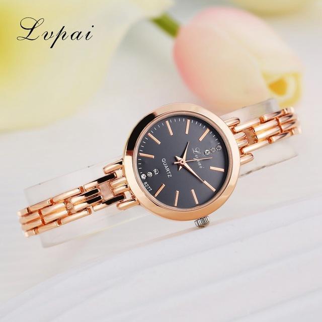 Women Luxury Dress Wear Bracelet Wrist Watch-Rose Gold Black-JadeMoghul Inc.