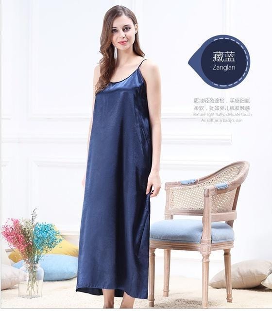 Women Maxi Silk Night Gown In Solid Colors-darl blue-XXXL-JadeMoghul Inc.