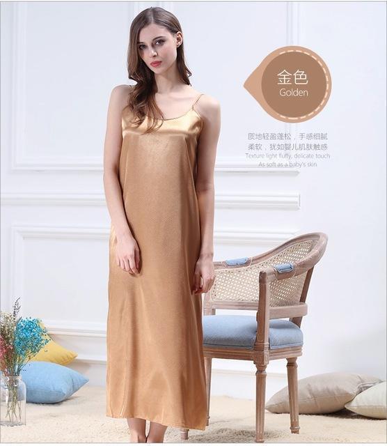 Women Maxi Silk Night Gown In Solid Colors-Khaki-XXXL-JadeMoghul Inc.