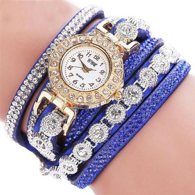 Women Multi layer Leather and Crystal Bracelet Watch-Blue-United States-JadeMoghul Inc.