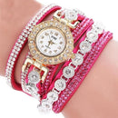 Women Multi layer Leather and Crystal Bracelet Watch-hot pink-United States-JadeMoghul Inc.