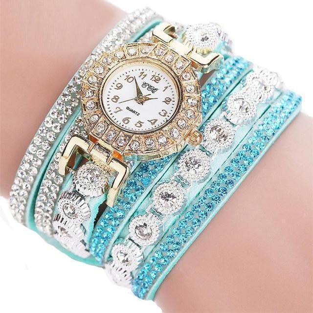 Women Multi layer Leather and Crystal Bracelet Watch-Sky Blue-United States-JadeMoghul Inc.