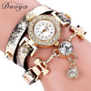 Women Multi Layer Leather And Crystal Charm Bracelet Watch-Black-JadeMoghul Inc.