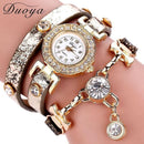 Women Multi Layer Leather And Crystal Charm Bracelet Watch-Brown-JadeMoghul Inc.