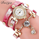 Women Multi Layer Leather And Crystal Charm Bracelet Watch-Hot Pink-JadeMoghul Inc.