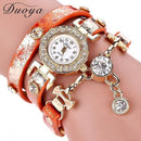 Women Multi Layer Leather And Crystal Charm Bracelet Watch-Orange-JadeMoghul Inc.
