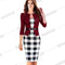 Women One-piece Faux Jacket Elegant Work Dress-Red and Gird-XXXL-JadeMoghul Inc.