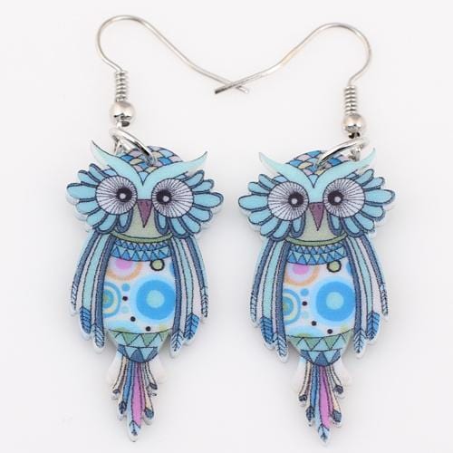 Women Owl Design Colorful Drop Earrings-Blue-JadeMoghul Inc.