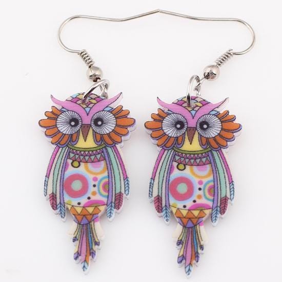 Women Owl Design Colorful Drop Earrings-Multicolor-JadeMoghul Inc.