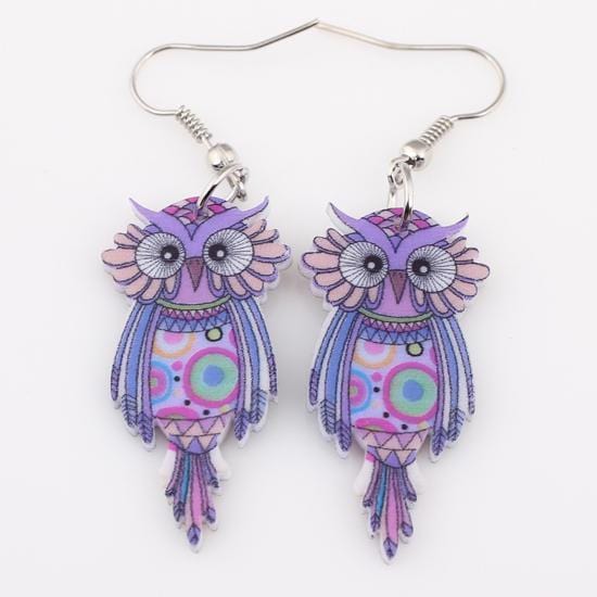 Women Owl Design Colorful Drop Earrings-Purple-JadeMoghul Inc.