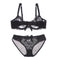 Women Padded Seamless Embroidered Lace Push Up Bra And Lace Mid Rise Panties Set-Black-70A-JadeMoghul Inc.
