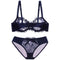 Women Padded Seamless Embroidered Lace Push Up Bra And Lace Mid Rise Panties Set-Blue-70A-JadeMoghul Inc.