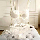 Women Padded Seamless Lace Push Up Bra And Lace Mid Rise Panties Set-White-70A-JadeMoghul Inc.