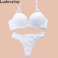 Women's Lingerie - Sheer Lace Push Up Bra And Lace Thongs Set
