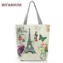 Women Paris Theme Cotton Canvas Tote Bag-220a-JadeMoghul Inc.