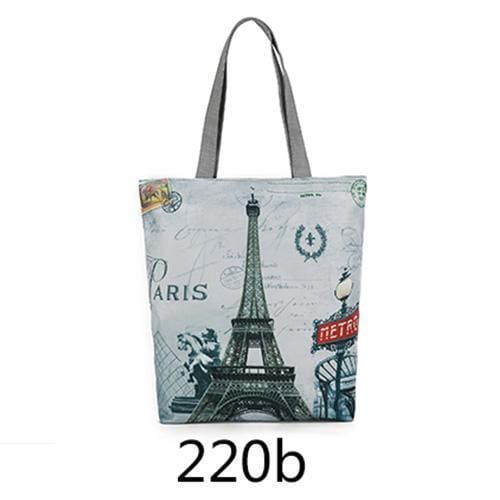 Women Paris Theme Cotton Canvas Tote Bag-220b-JadeMoghul Inc.