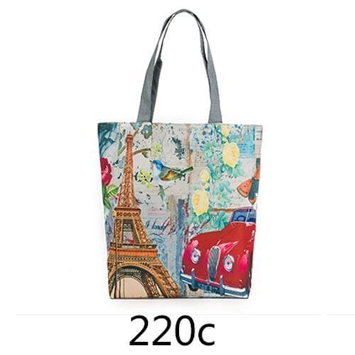 Women Paris Theme Cotton Canvas Tote Bag-220c-JadeMoghul Inc.