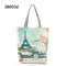 Women Paris Theme Cotton Canvas Tote Bag-CB003d-JadeMoghul Inc.