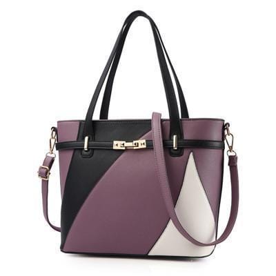 Women Patent Leather Color Block Shoulder Bag-Purple-29x14x25cm-JadeMoghul Inc.