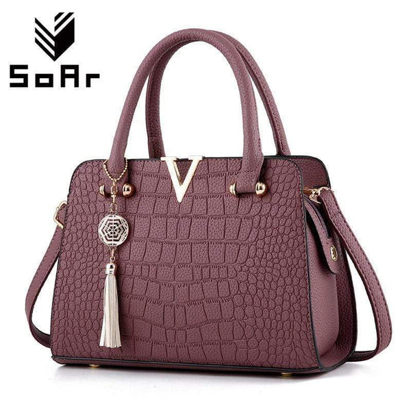 Women Patent Leather Crocodile Embossed Bag With Tassel Charm AExp