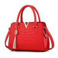 Women Patent Leather Crocodile Embossed Bag With Tassel Charm AExp