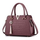 Women Patent Leather Crocodile Embossed Bag With Tassel Charm AExp