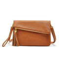 Women Patent Leather Cross Body Fold Over Bag With Tassel Charm-Brown-(20cm<Max Length<30cm)-JadeMoghul Inc.