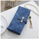 Women Patent Leather Wallet With Metal Chain Tassel Detailing-long dark blue-JadeMoghul Inc.