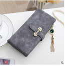 Women Patent Leather Wallet With Metal Chain Tassel Detailing-long gray-JadeMoghul Inc.