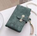 Women Patent Leather Wallet With Metal Chain Tassel Detailing-short Army Green-JadeMoghul Inc.