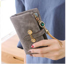 Women Patent Leather Wallet With Metal Chain Tassel Detailing-short blue-JadeMoghul Inc.