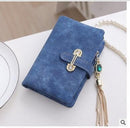 Women Patent Leather Wallet With Metal Chain Tassel Detailing-short dark blue-JadeMoghul Inc.