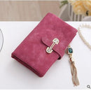 Women Patent Leather Wallet With Metal Chain Tassel Detailing-short rose red-JadeMoghul Inc.