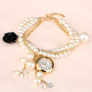 Women Pearls Crystal And Charm Luxury Bracelet Quartz Watch-Black 2-JadeMoghul Inc.