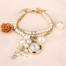 Women Pearls Crystal And Charm Luxury Bracelet Quartz Watch-Brown 1-JadeMoghul Inc.