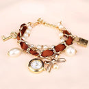 Women Pearls Crystal And Charm Luxury Bracelet Quartz Watch-Brown 2-JadeMoghul Inc.