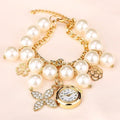 Women Pearls Crystal And Charm Luxury Bracelet Quartz Watch-Gold 1-JadeMoghul Inc.